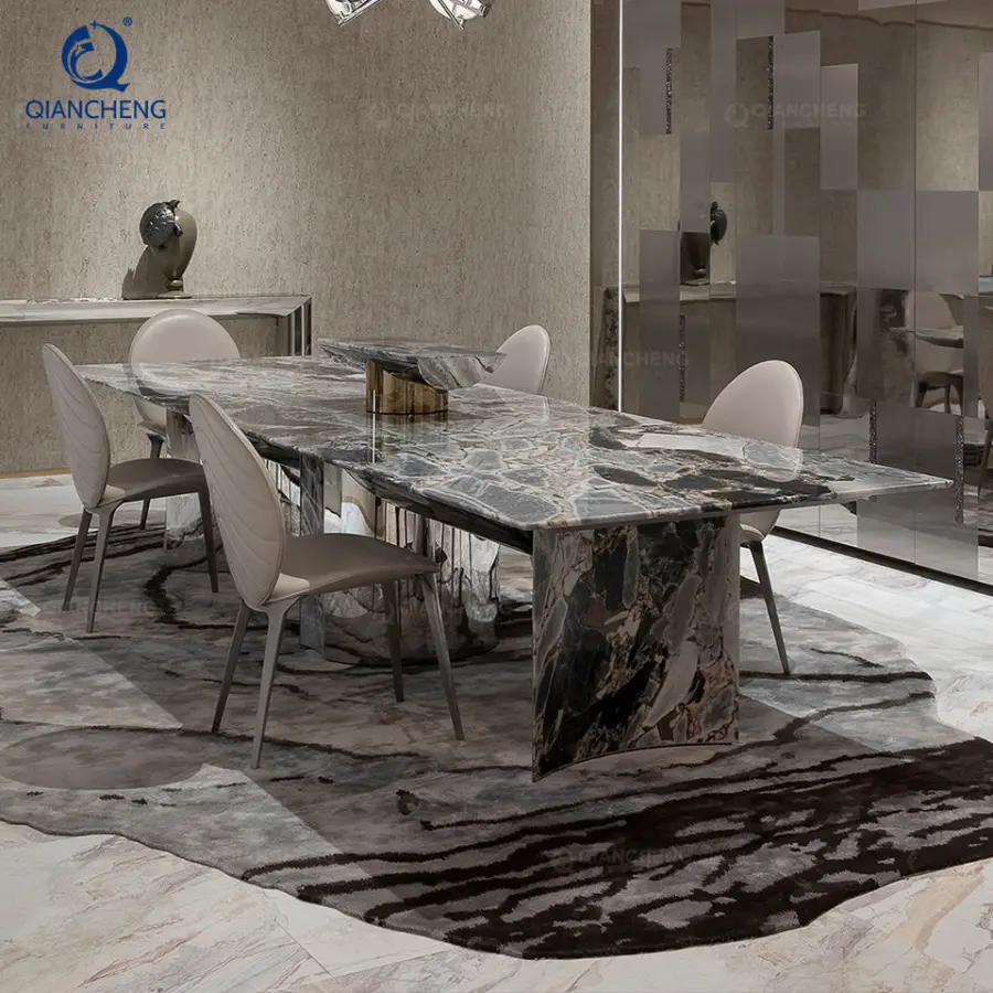 Stainless Steel Marble Dining Table Luxury Italian Dining Table Set 6/8/10/12 Chairs Large Dining Table Set — image 4