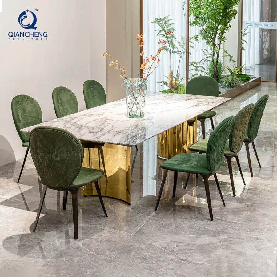 Stainless Steel Marble Dining Table Luxury Italian Dining Table Set 6/8/10/12 Chairs Large Dining Table Set — image 5