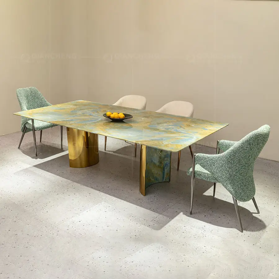 Stainless Steel Marble Dining Table Luxury Italian Dining Table Set 6/8/10/12 Chairs Large Dining Table Set — image 7