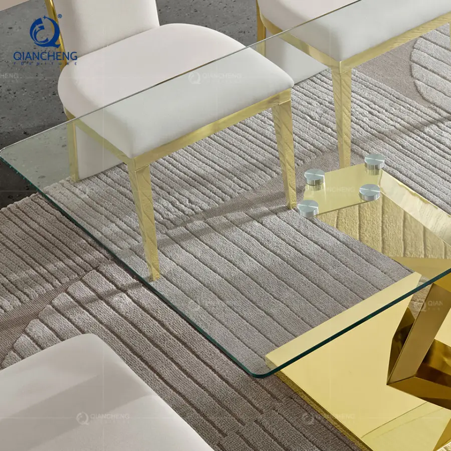 Luxury Stainless Steel Base Dining Room Table Tempered Glass Top Dining Table Rectangular Wedding Table for Home Hotel Furniture — image 6