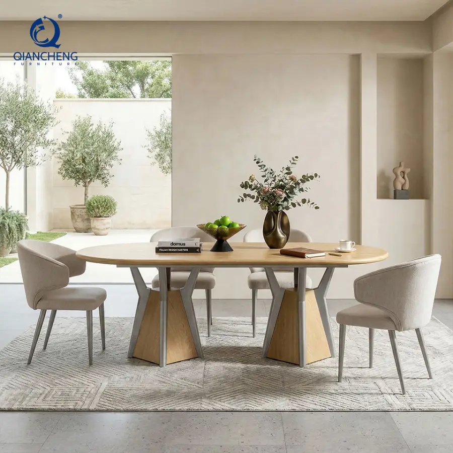 Foshan Factory Luxury Marble Top Dining Table Set China Home Furniture Stainless Steel with Walnut Veneer Wood Base Dining Table — image 3