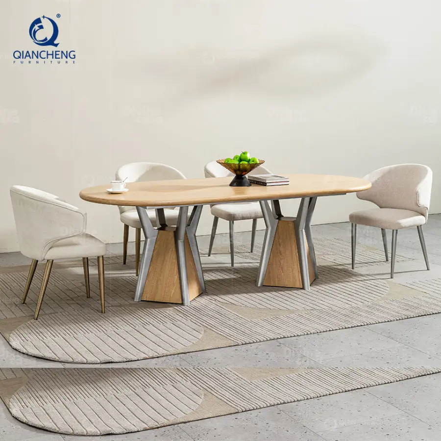 Foshan Factory Luxury Marble Top Dining Table Set China Home Furniture Stainless Steel with Walnut Veneer Wood Base Dining Table — image 4