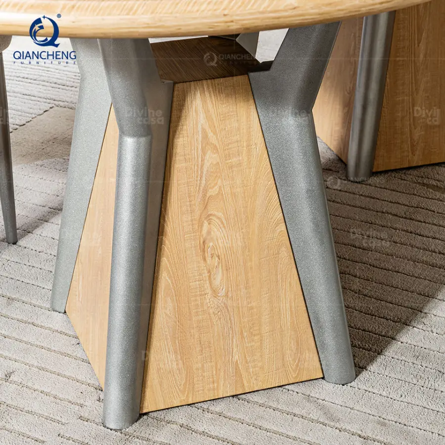 Foshan Factory Luxury Marble Top Dining Table Set China Home Furniture Stainless Steel with Walnut Veneer Wood Base Dining Table — image 5