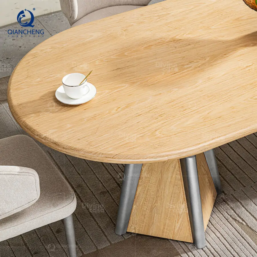 Foshan Factory Luxury Marble Top Dining Table Set China Home Furniture Stainless Steel with Walnut Veneer Wood Base Dining Table — image 6