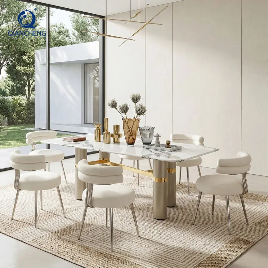 QIANCHENG New Design Italian Modern Dining Table Hotel Commercial Meuble Cafe Modern Restaurant Furniture Dinner Table C — view 1