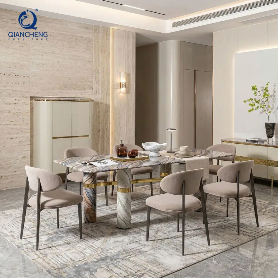QIANCHENG New Design Italian Modern Dining Table Hotel Commercial Meuble Cafe Modern Restaurant Furniture Dinner Table Chair Set — image 3