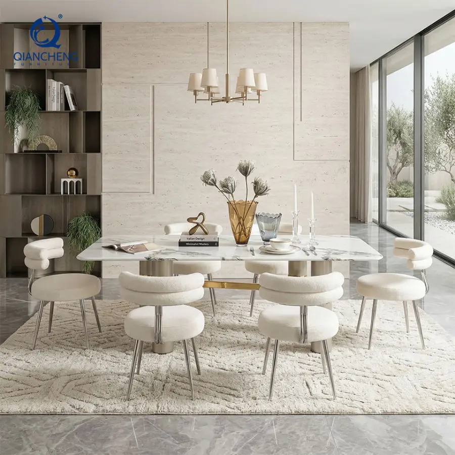 QIANCHENG New Design Italian Modern Dining Table Hotel Commercial Meuble Cafe Modern Restaurant Furniture Dinner Table Chair Set — image 4