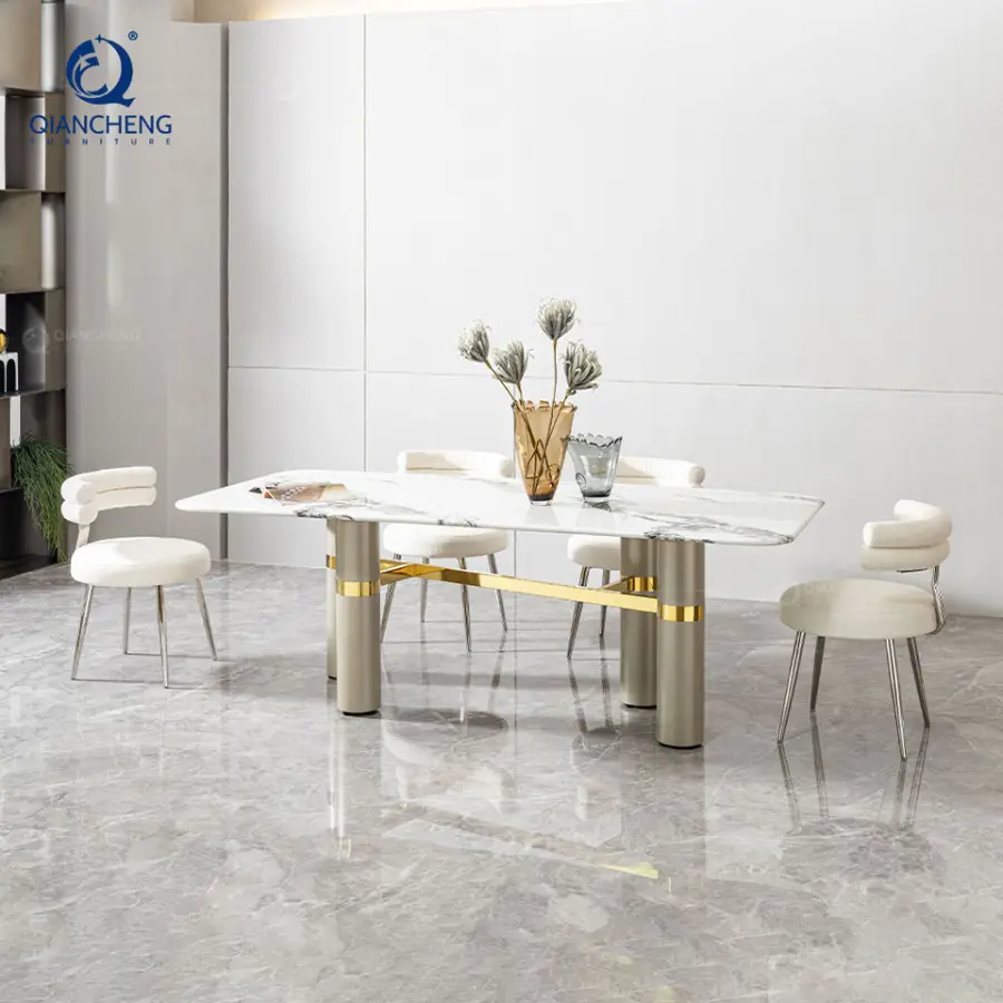 QIANCHENG New Design Italian Modern Dining Table Hotel Commercial Meuble Cafe Modern Restaurant Furniture Dinner Table Chair Set — image 5