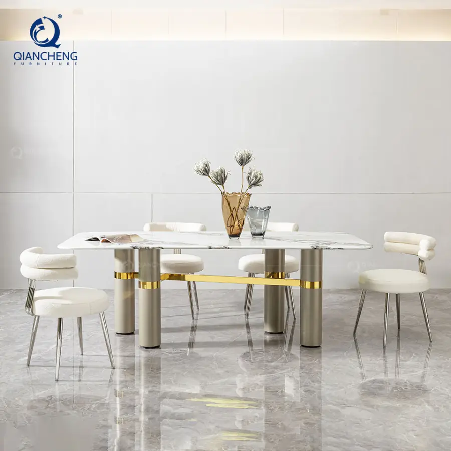 QIANCHENG New Design Italian Modern Dining Table Hotel Commercial Meuble Cafe Modern Restaurant Furniture Dinner Table Chair Set — image 6