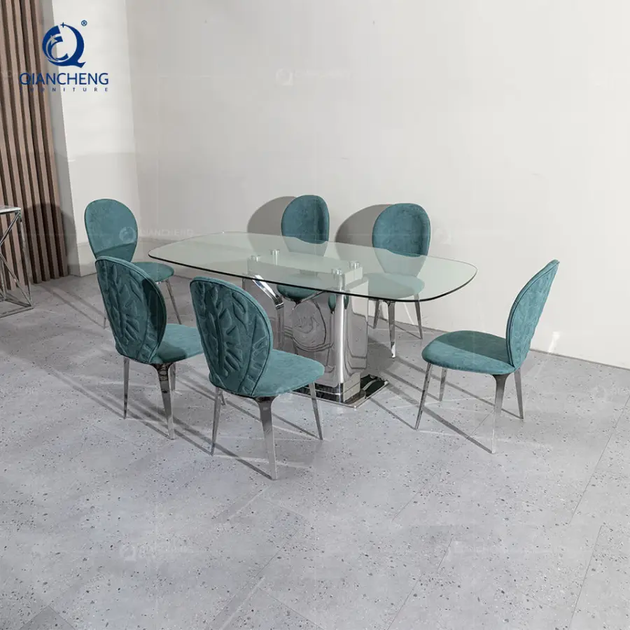 High Quality Interior Furniture Stainless Steel Base 8 Seater Chairs Table Modern Marble Dining Table Set Luxury Design — image 4