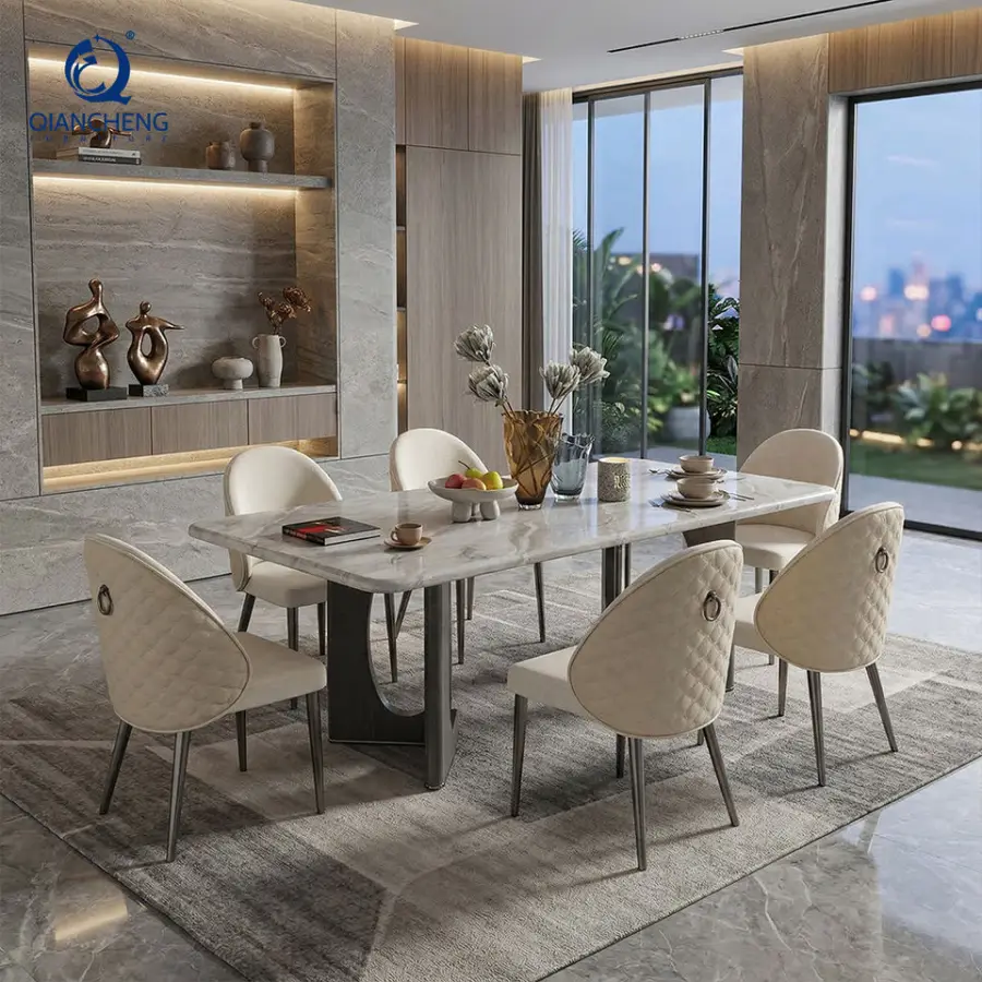 Luxury New Design Marble Dining+Table Set for 6 Person Foshan Factory Modern Rectangular Kitchen Dinning Table With Chai — view 1