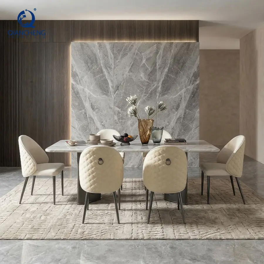 Luxury New Design Marble Dining+Table Set for 6 Person Foshan Factory Modern Rectangular Kitchen Dinning Table With Chairs — image 3