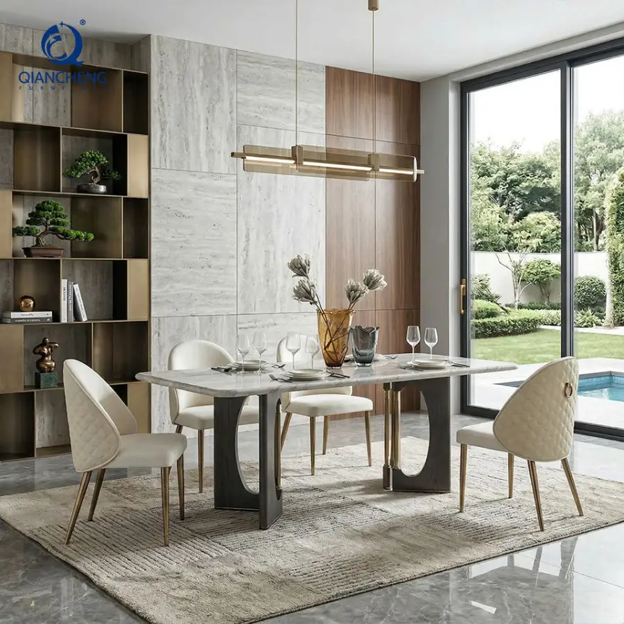 Luxury New Design Marble Dining+Table Set for 6 Person Foshan Factory Modern Rectangular Kitchen Dinning Table With Chairs — image 5