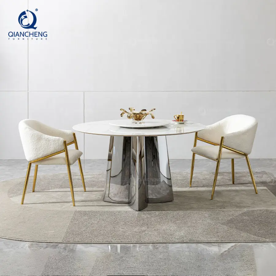 New Arrival Circle Dining Room Table Mid Century 10 Seat Round Marble Restaurant Dining Table Set With Lazy Susan Turnta — view 1