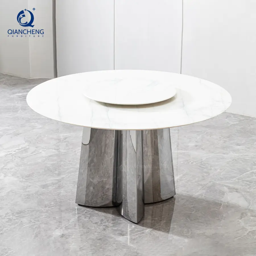New Arrival Circle Dining Room Table Mid Century 10 Seat Round Marble Restaurant Dining Table Set With Lazy Susan Turntable — image 3