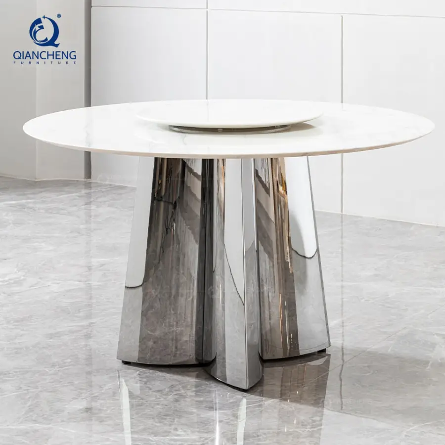 New Arrival Circle Dining Room Table Mid Century 10 Seat Round Marble Restaurant Dining Table Set With Lazy Susan Turntable — image 5