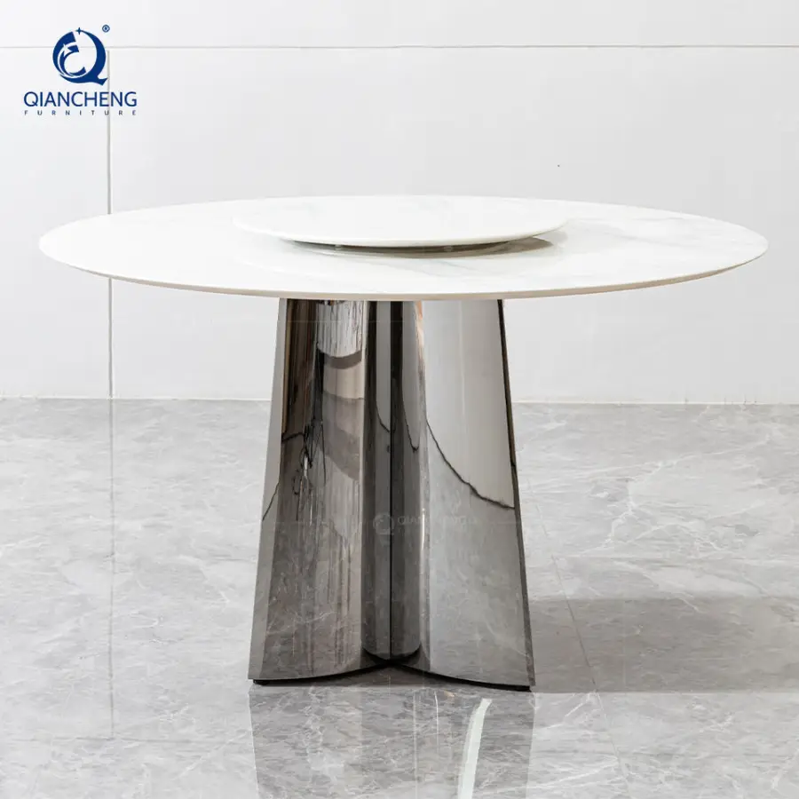 New Arrival Circle Dining Room Table Mid Century 10 Seat Round Marble Restaurant Dining Table Set With Lazy Susan Turntable — image 7