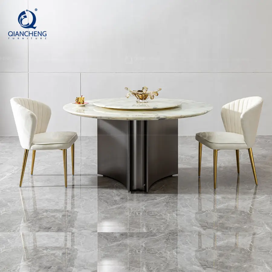 Rotating Dining Room Table Ss Metal Furniture Factory Price Luxury Customized Lazy Susan Turntable Marble Restaurant Tab — view 1