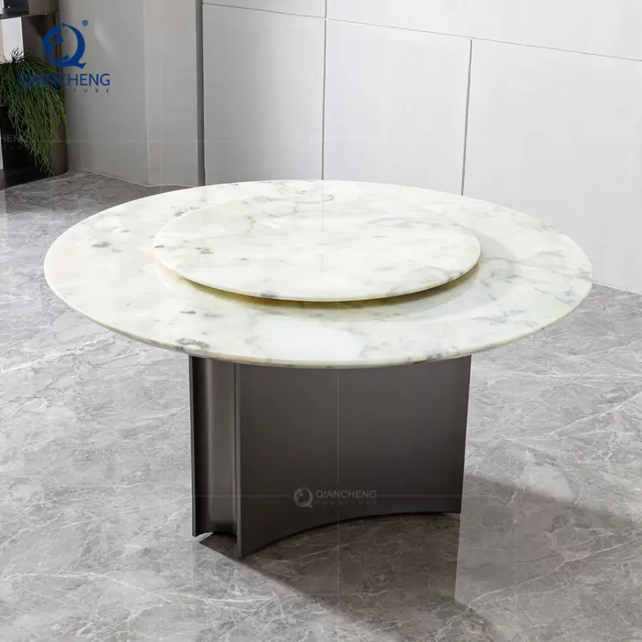 Rotating Dining Room Table Ss Metal Furniture Factory Price Luxury Customized Lazy Susan Turntable Marble Restaurant Table Set — image 3