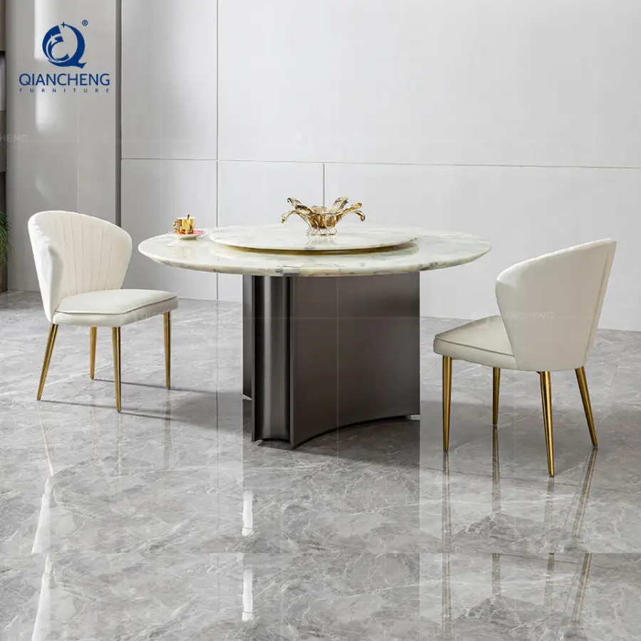 Rotating Dining Room Table Ss Metal Furniture Factory Price Luxury Customized Lazy Susan Turntable Marble Restaurant Table Set — image 4