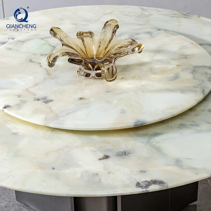 Rotating Dining Room Table Ss Metal Furniture Factory Price Luxury Customized Lazy Susan Turntable Marble Restaurant Table Set — image 6