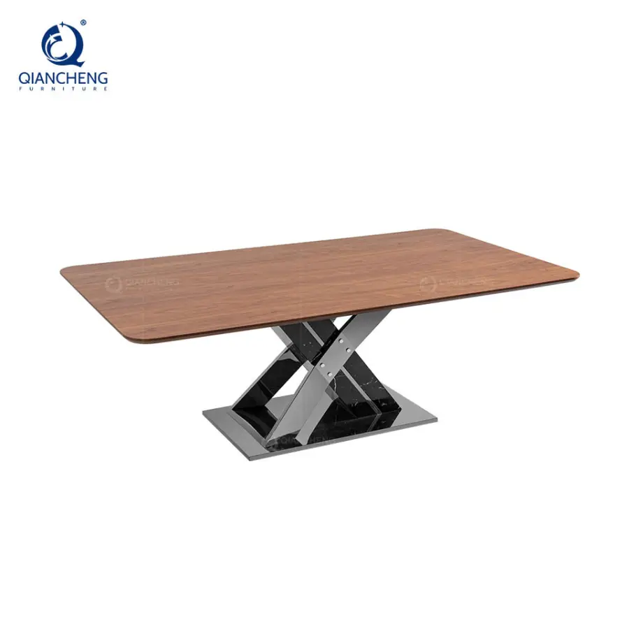 Luxury Rectangular 14 Seat Dining Table Set with Plus Fabric 6 Chairs New Design Metal X-Shaped Stand Marble Foshan-dining-table — image 6