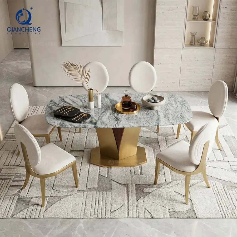 High Quality Luxury Classic 8 Seater Italian Marble Dining Table with Stainless Steel Base Buy Furniture Online China — image 3