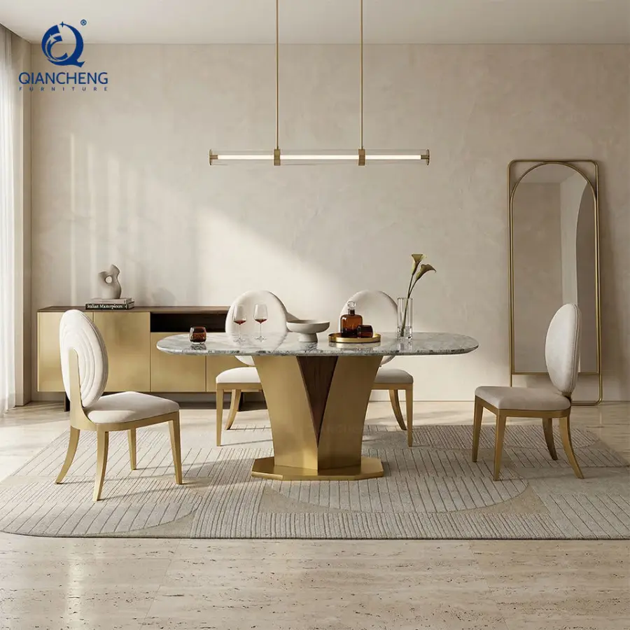 High Quality Luxury Classic 8 Seater Italian Marble Dining Table with Stainless Steel Base Buy Furniture Online China — image 4