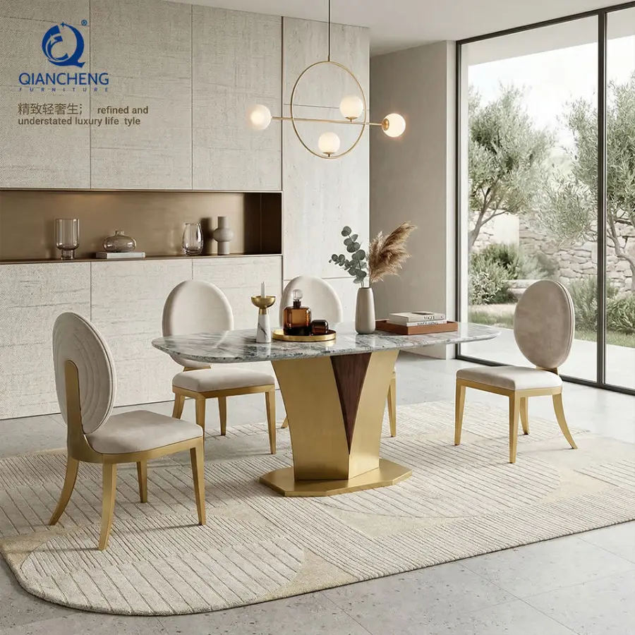 High Quality Luxury Classic 8 Seater Italian Marble Dining Table with Stainless Steel Base Buy Furniture Online China — image 5