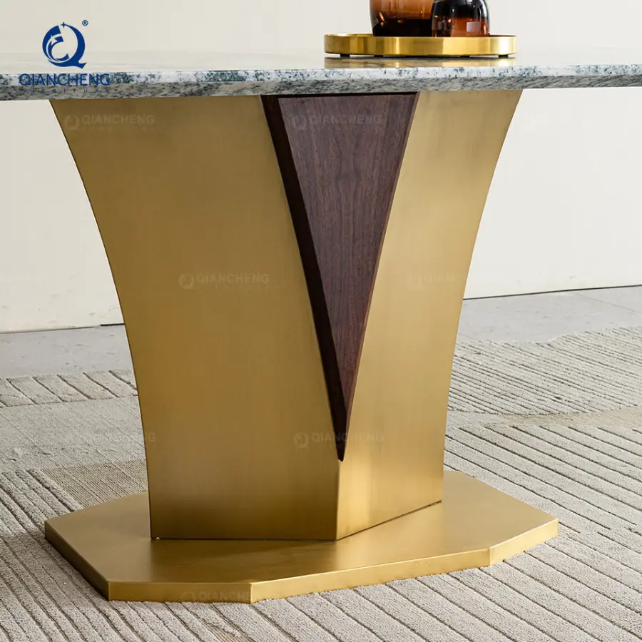 High Quality Luxury Classic 8 Seater Italian Marble Dining Table with Stainless Steel Base Buy Furniture Online China — image 7