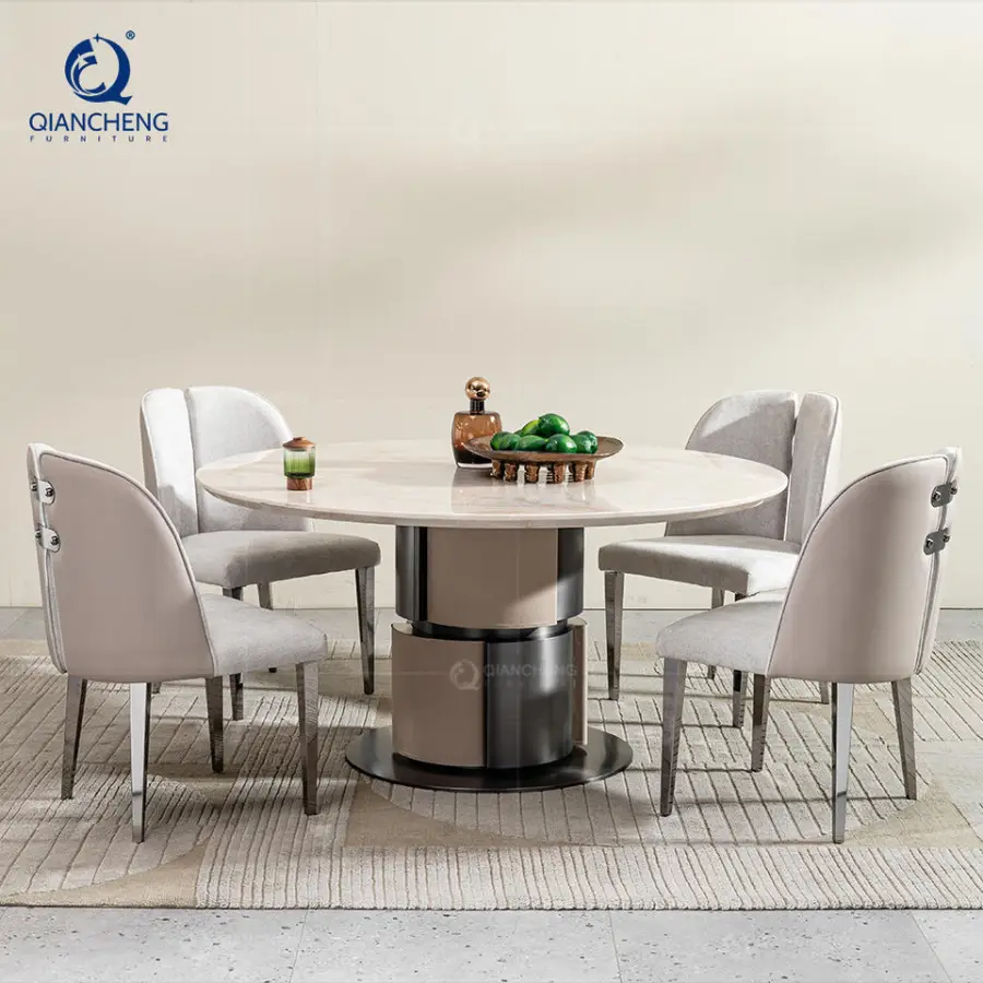 Italian High-end Luxury Natural Marble Dining Table Set 6 Chairs China Foshan Factory Designer Fashion Hotel Restaurant Table — image 3