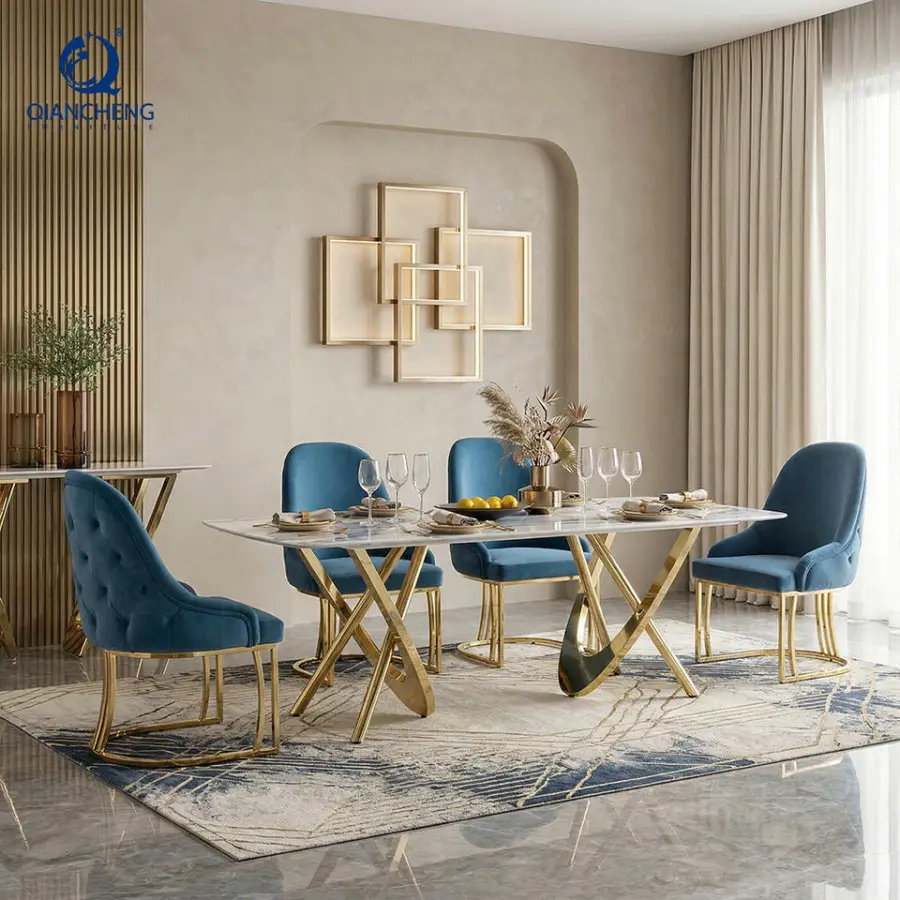 QIANCHENG Minimalist Complete Marble Dinning Set 200cm Luxury Esstisch China Manufacturer Dinning Table — image 4