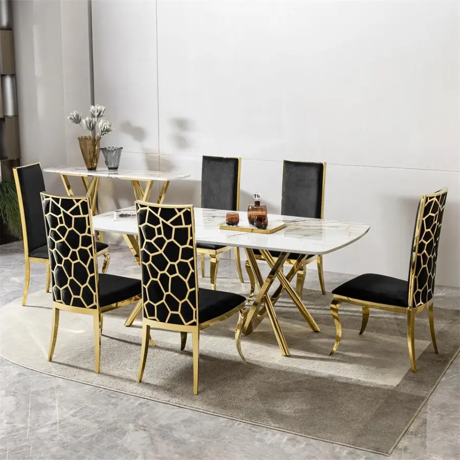 QIANCHENG Minimalist Complete Marble Dinning Set 200cm Luxury Esstisch China Manufacturer Dinning Table — image 5