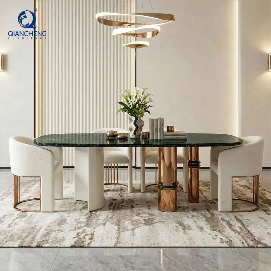Foshan Shunde Furniture Company Modern Luxury Italian Marble Dining Table with High-End Chair Plating Stainless Steel Frame — image 4