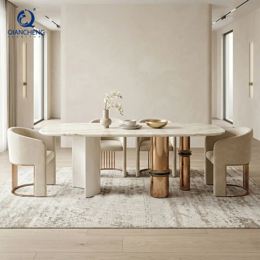 Foshan Shunde Furniture Company Modern Luxury Italian Marble Dining Table with High-End Chair Plating Stainless Steel Frame — image 6