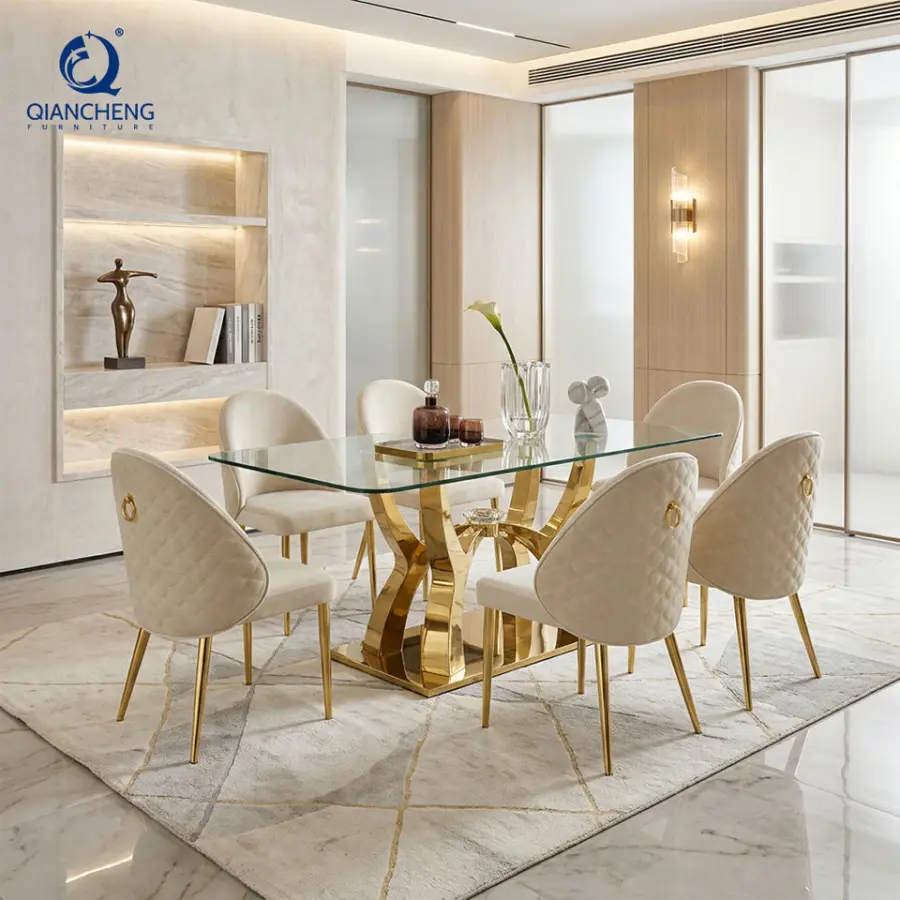 Living Room Furniture Tempered Glass Top Stainless Steel Glass Dining Table Set Modern Dining Table — image 4