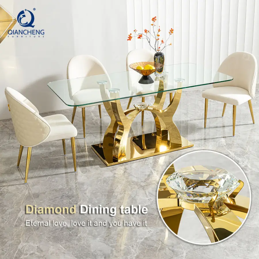 Living Room Furniture Tempered Glass Top Stainless Steel Glass Dining Table Set Modern Dining Table — image 5