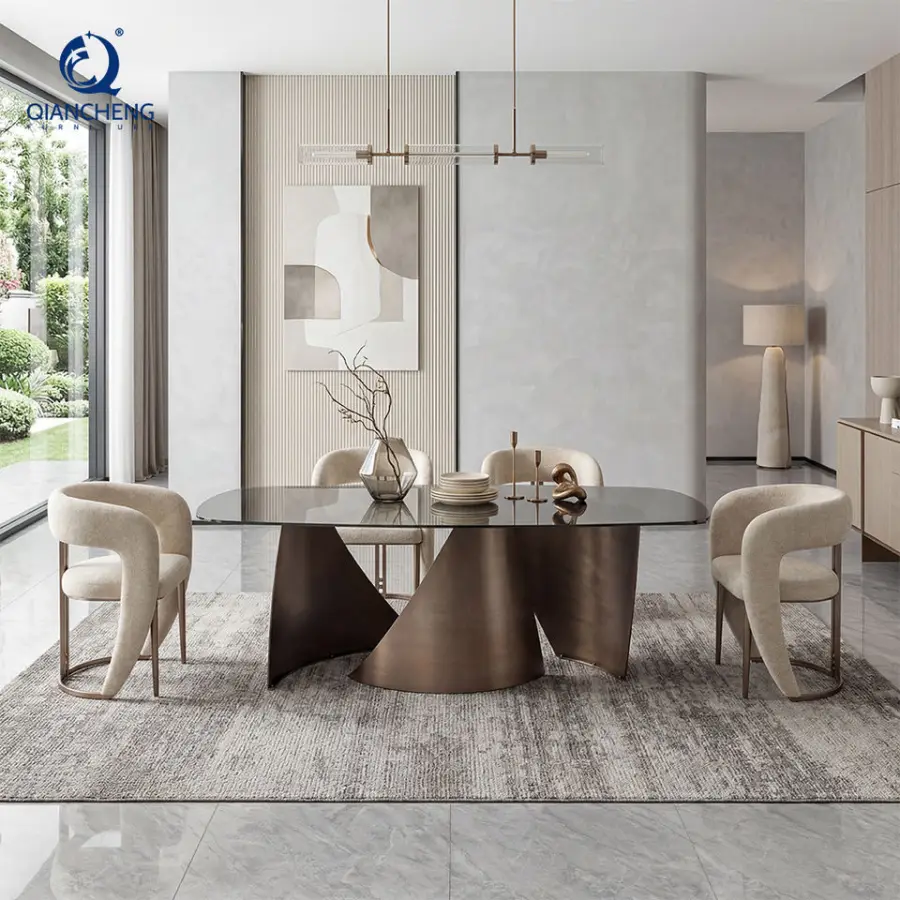 High Quality Modern Stainless Steel Legs Rectangular Tempered Glass Top Dining Table for Restaurant Hotel Home Furniture — image 3