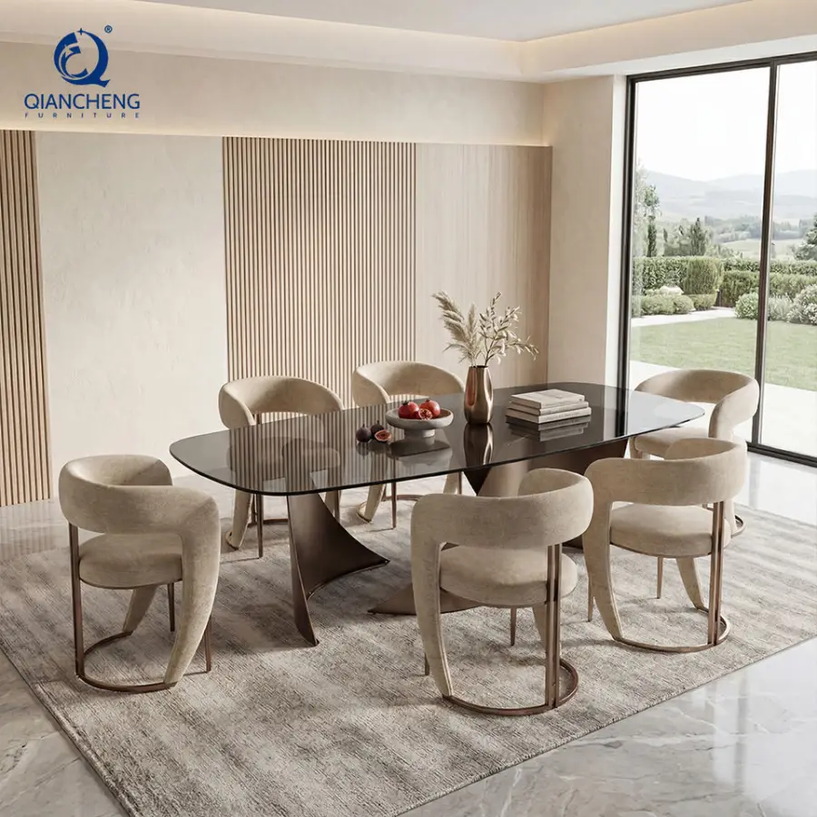 High Quality Modern Stainless Steel Legs Rectangular Tempered Glass Top Dining Table for Restaurant Hotel Home Furniture — image 4