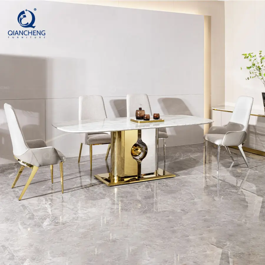 Latest Fashion Design 8 Seater Dining Table and Chair Set High-End Villa Large Marble Glass Dining Table for Dubai Arabia — image 4