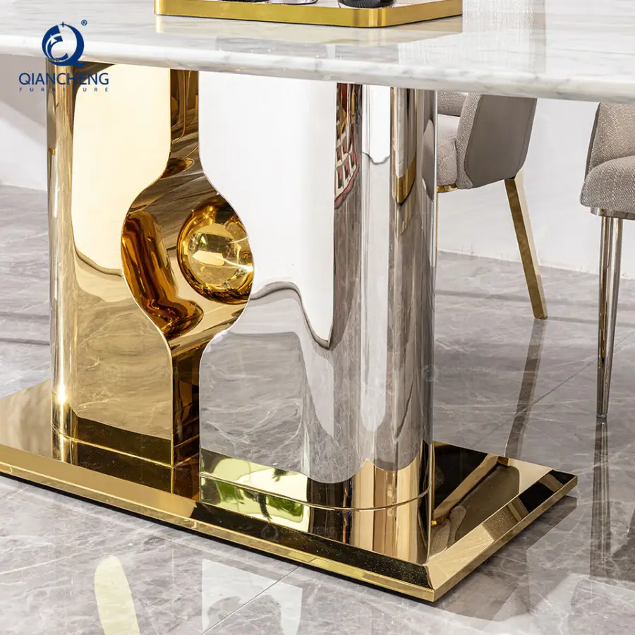 Latest Fashion Design 8 Seater Dining Table and Chair Set High-End Villa Large Marble Glass Dining Table for Dubai Arabia — image 6