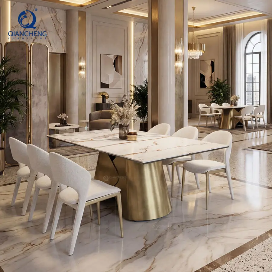 Big Modern Complete Dinning Room Furniture Marble Diner Tables Set Nordic Modern Dining Table and Chair Combination — image 3