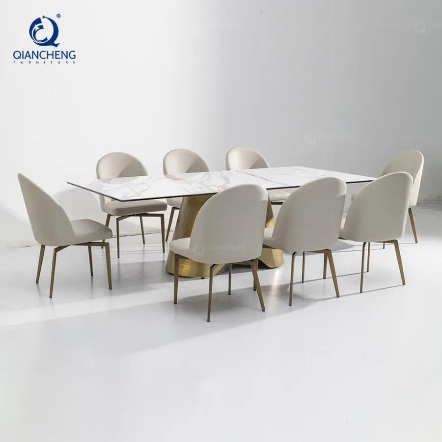 Big Modern Complete Dinning Room Furniture Marble Diner Tables Set Nordic Modern Dining Table and Chair Combination — image 4