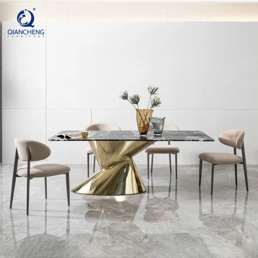 Luxury Marble Dining Table Design Golden Color Modern Dining Table — view 1