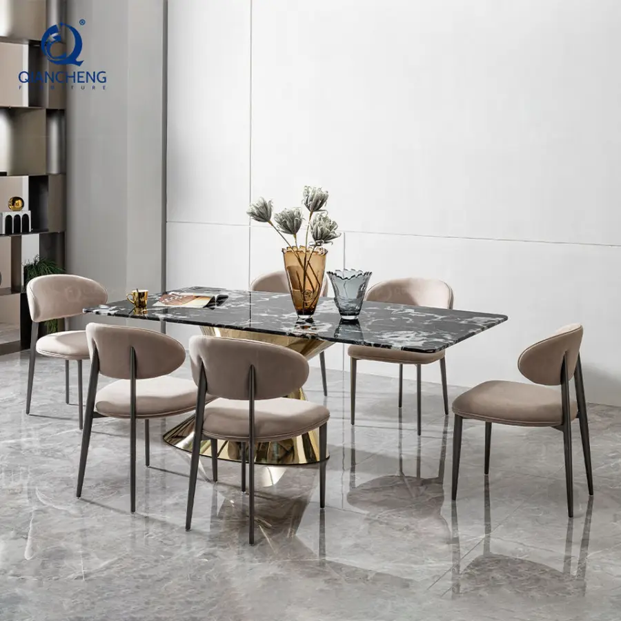 Luxury Marble Dining Table Design Golden Color Modern Dining Table — image 3