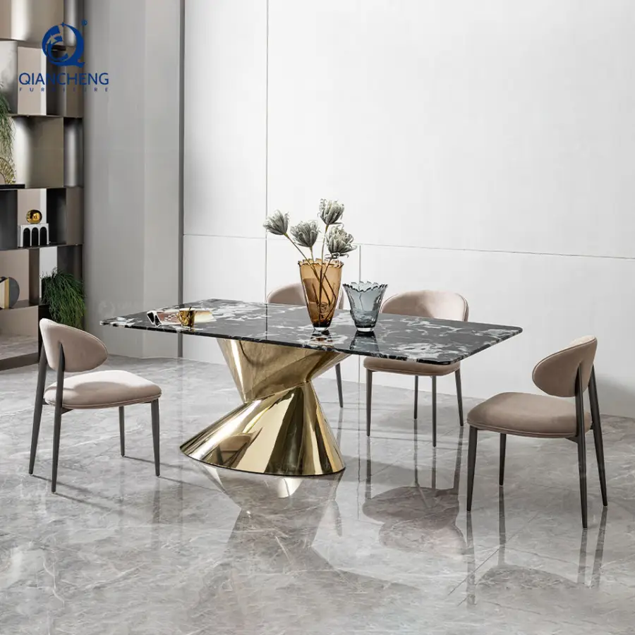 Luxury Marble Dining Table Design Golden Color Modern Dining Table — image 4