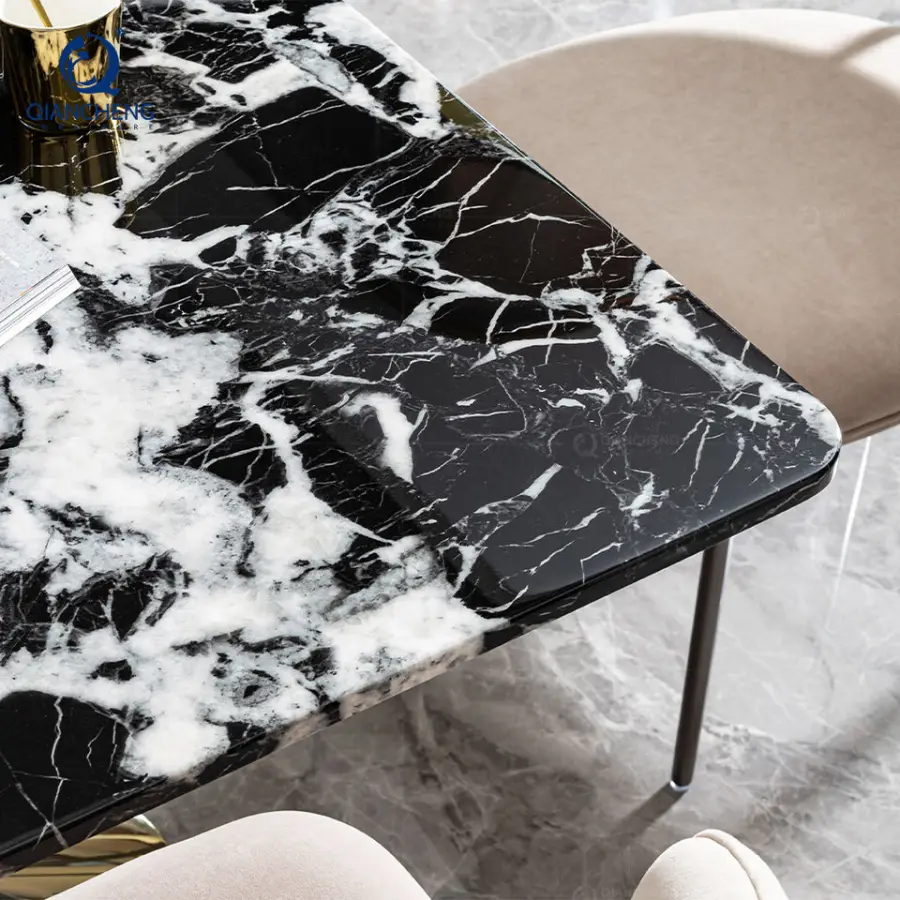 Luxury Marble Dining Table Design Golden Color Modern Dining Table — image 5