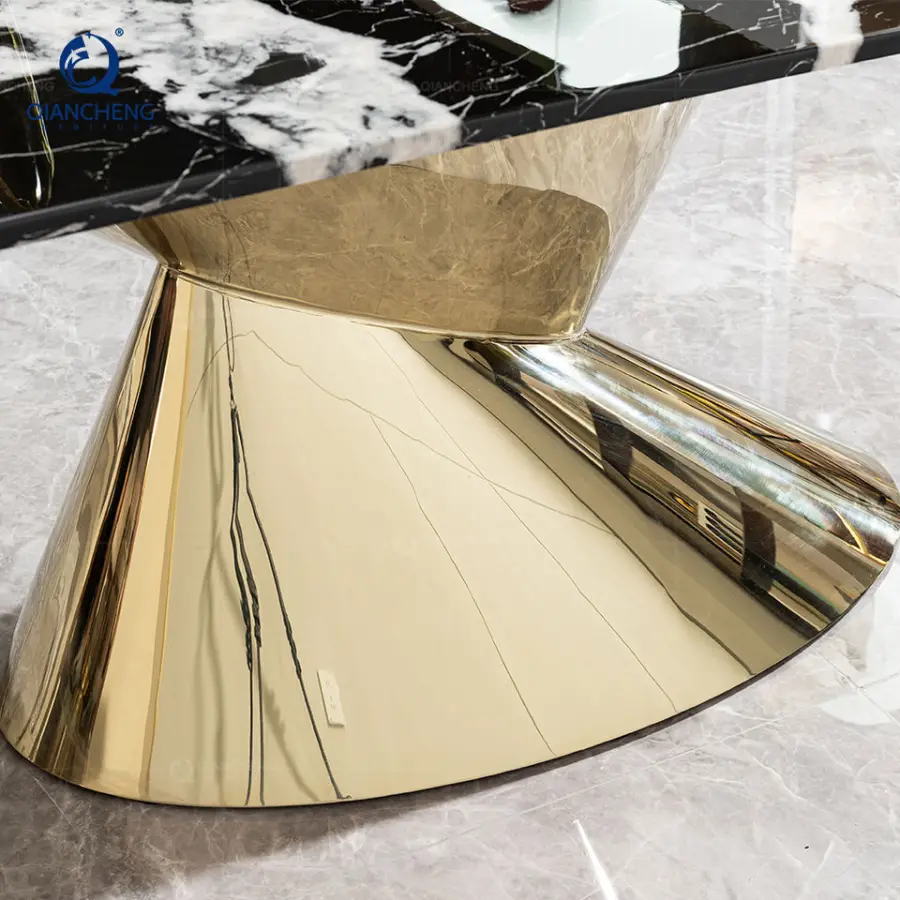 Luxury Marble Dining Table Design Golden Color Modern Dining Table — image 6