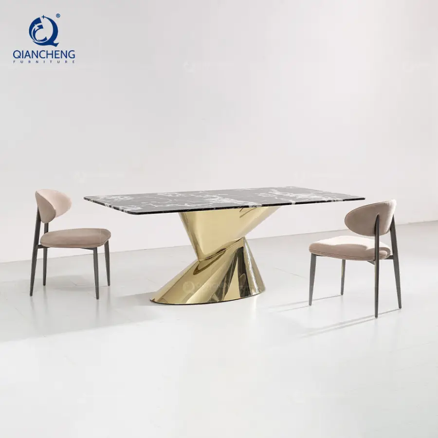 Luxury Marble Dining Table Design Golden Color Modern Dining Table — image 7