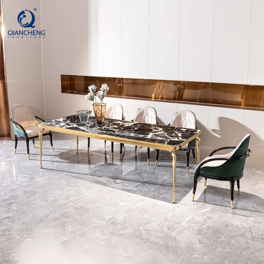Luxury Dinning Room Furniture Italian Large Marble Artificial Dining Table Set — image 3